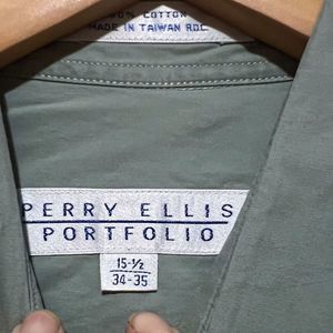 Men's Perry Ellis Green Size 15 1/2 Button Down Dress Shirt